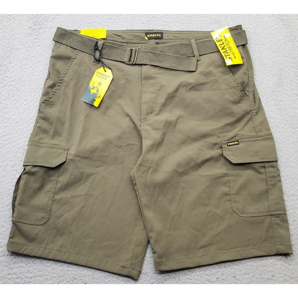 Stanley Cargo Shorts Mens 36 Green Stretch Workwear Belted Waist Hiking Outdoor